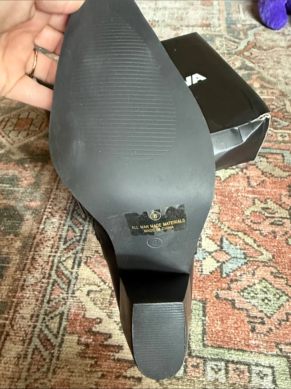 Fashion Nova Black Ankle Booties with Silver Toe Caps